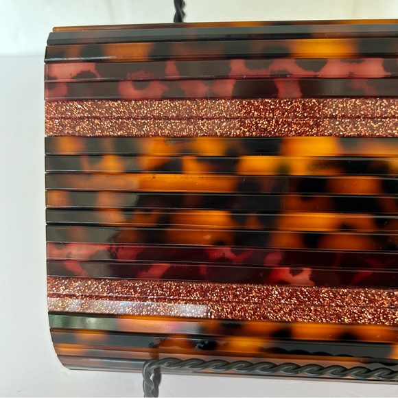 SONDRA ROBERTS FAUX TORTOISE SHELL CLUTCH EVENING BAG - Picture 8 of 14